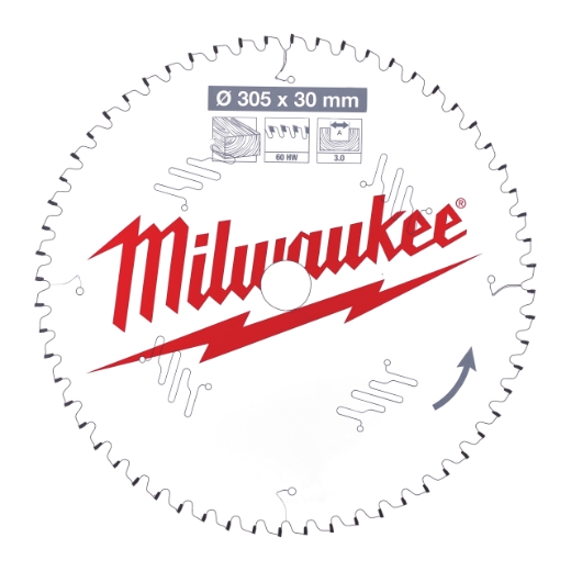 MILWAUKEE 305/30 mm Z60 Wechselzahn negativ Sägeblatt Holz für Kapp- und Gehrungssägen