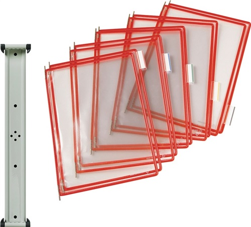 TARIFOLD Wandhalter 10 Sichttafeln rot m.Drahtrahmen,ku.-ummantelt f.DIN A4 TARIFOLD