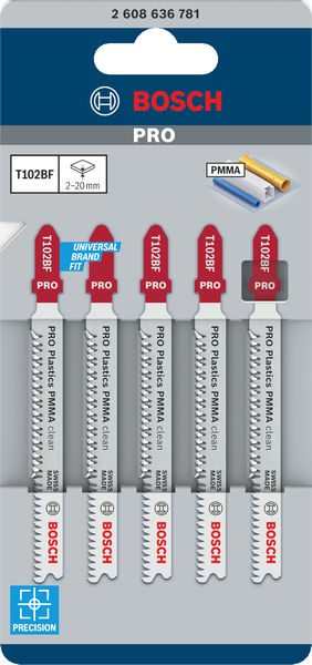 BOSCH Stichsägeblatt T 102 BF Clean for PMMA, 5er-Pack
