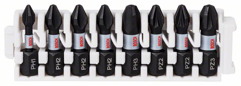 BOSCH Schrauberbit-Set Impact Control, 8-teilig, PH1, 3x PH2, PH3, 2 x PZ2, PZ3, 25 mm