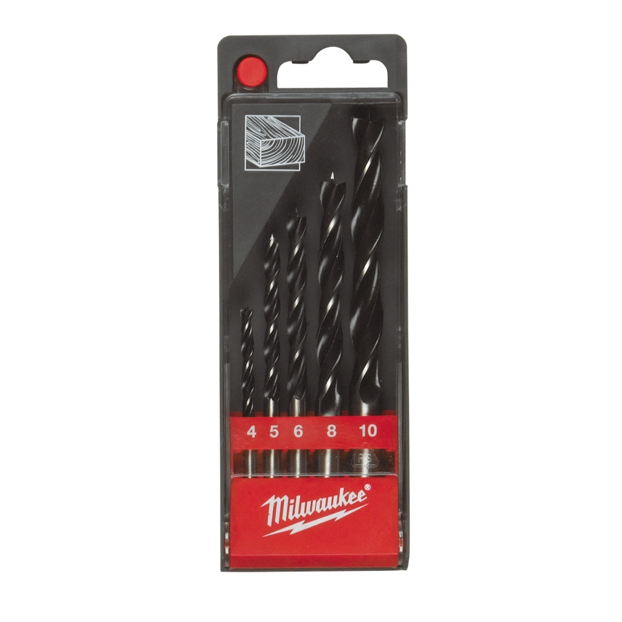 MILWAUKEE 4/5/6/8/10 mm Holzspiralbohrer DIN 7487 E Kassette 5-teilig