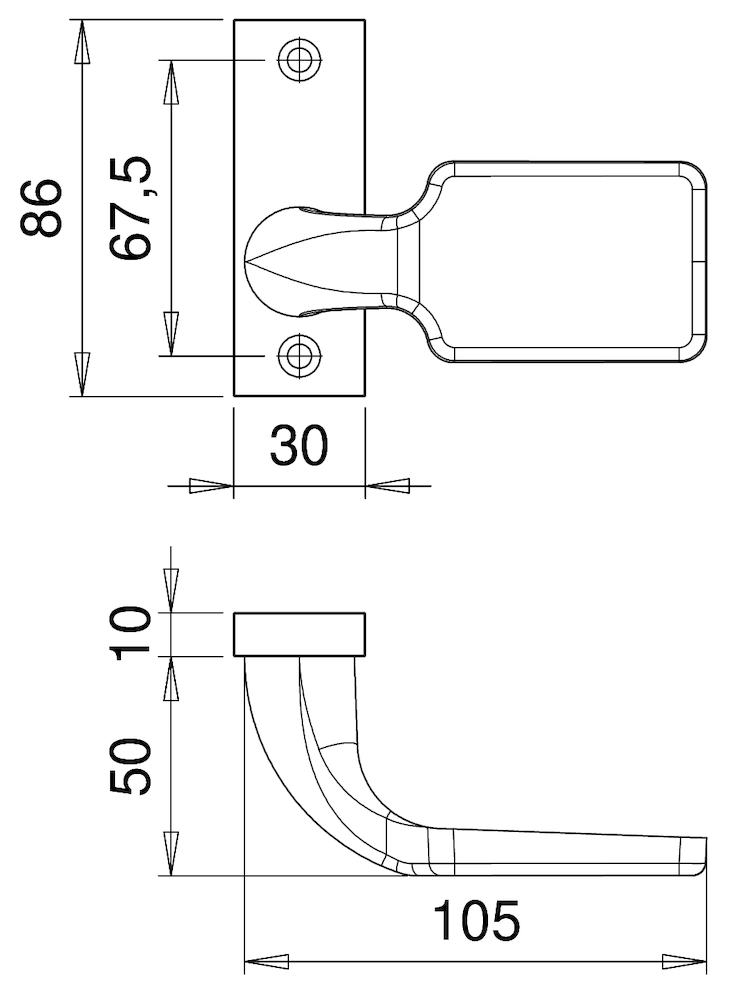 EDI Knopf auf kantiger Rosette Dione 1385, Aluminium