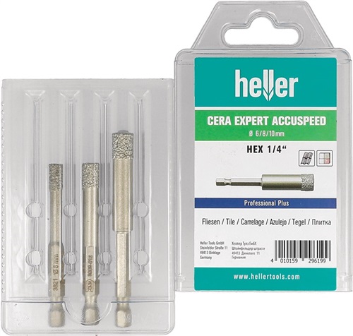 HELLER Feinsteinzeugbohrer Cera Expert Accuspeed 3-tlg.D.6,8,10mm Schaft 6-kant HELLER