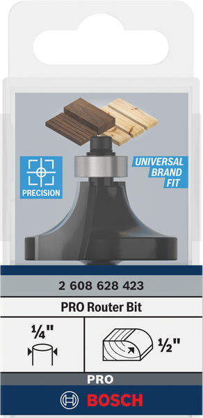 BOSCH Abrundfräser 1/4", R1 12,7 mm, D 38,1 mm, L 18,6 mm, G 60 mm