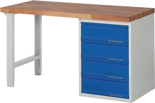 PROMAT Werkbank Ser.BK 650 B1500xT700xH840mm Buche massiv lichtgrau/blau 4 Schubl.