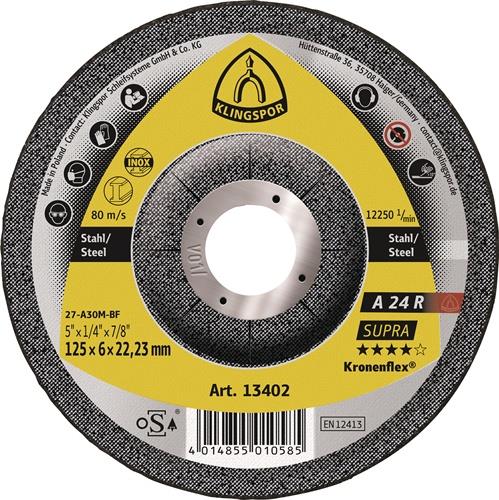 KLINGSPOR Schruppscheibe A 24 R Supra D125xS6mm gekr.STA Bohr.22,23mm KLINGSPOR