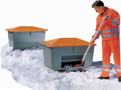CEMO Streugutbehälter L1340xB990xH780mm 550l GFK grau/orange m.Entnahmeöffnung