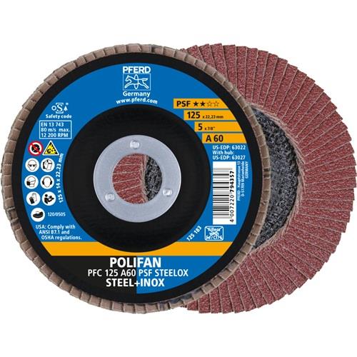 PFERD Fächerscheibe POLIFAN A PSF STEELOX D.125mm K.60 kon.Stahl/INOX NK PFERD