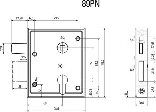 BEVER Universal-Kastenschloss DIN L/R PZ hebende F 60mm BEVER