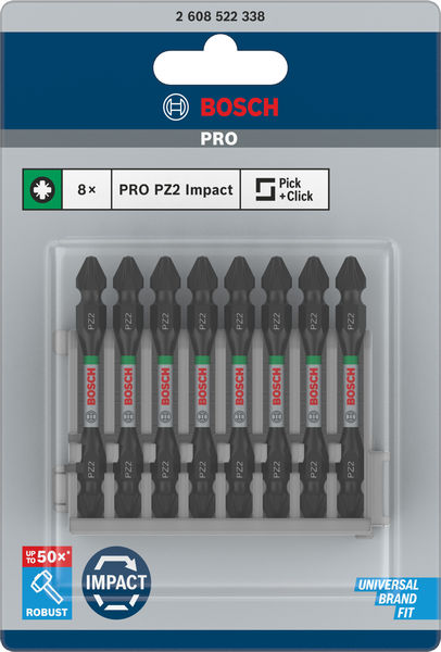 BOSCH Doppelklingen Schrauberbit-Set Impact Control, 8-teilig, PZ2-PZ2, 65 mm