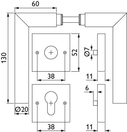 HERMAT Drückergarnitur mit Rosetten BASIC 02 1802/2011.K, Edelstahl HERMAT Drückergarnitur mit Rosetten BASIC 02 1802/2011.K, Edelstahl