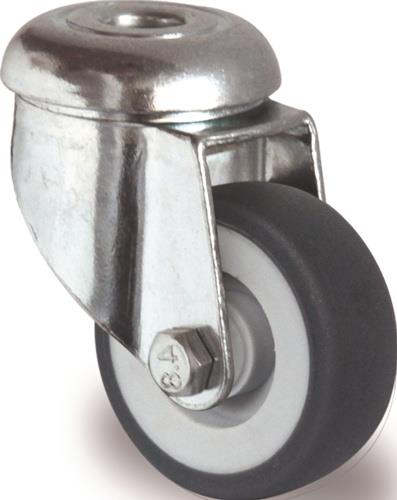 TECWERK Lenkrolle D.75mm Trgf.75kg m.Rückenloch Gleitlager Gum.grau TECWERK