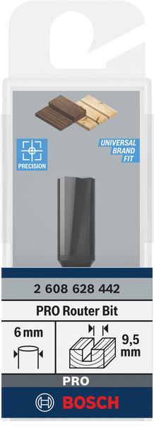 BOSCH Nutfräser Standard for Wood, 6 mm, D1 9,5 mm, L 19,5 mm, G 51 mm