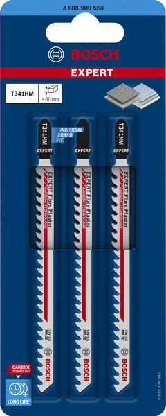 BOSCH EXPERT ‘Fiber Plaster’ T 341 HM Stichsägeblatt, 3 Stück. Für Stichsägen