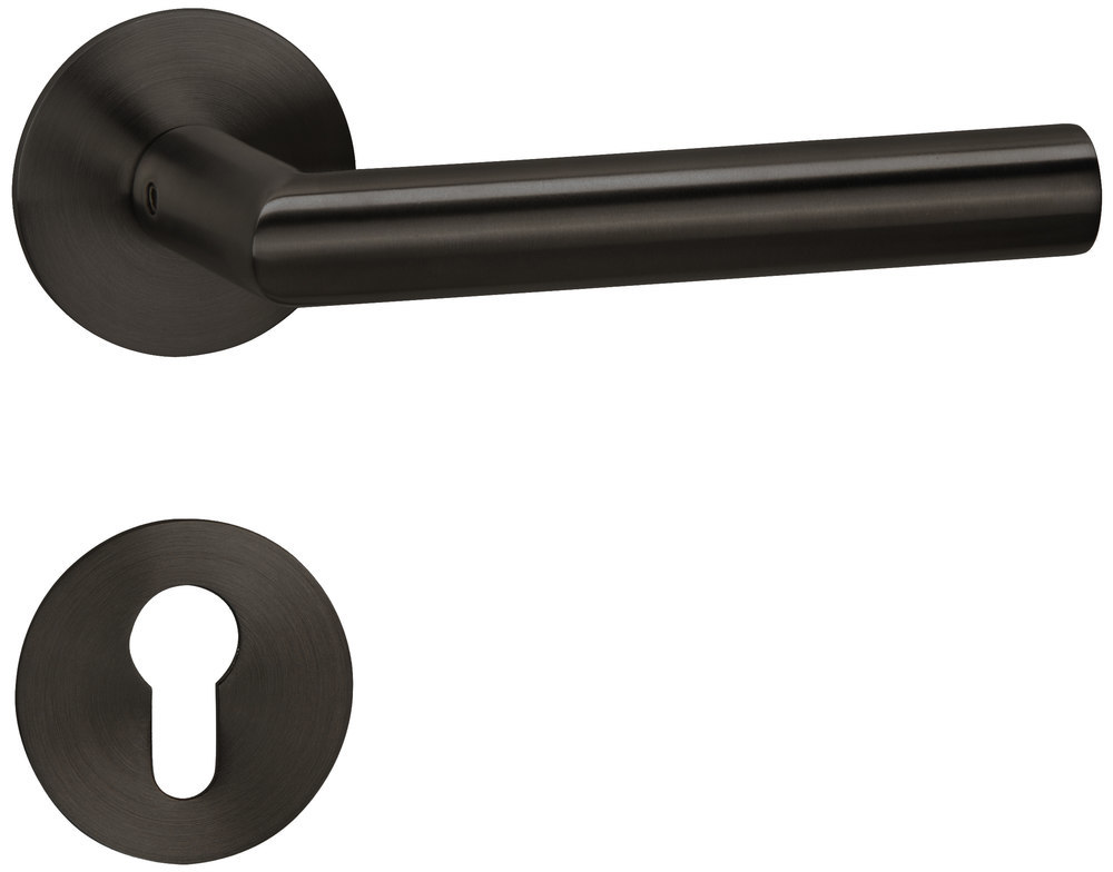 HERMAT Drückergarnitur mit Rosetten BASIC 02 1802/2636.FL, Edelstahl, smoke black