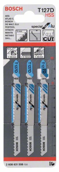 BOSCH Stichsägeblatt T 127 D Special for Alu, 3er-Pack