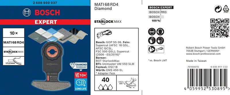 BOSCH EXPERT Corner Blade MATI 68 RD4 Blatt für Multifunktionswerkzeuge, 68 x 30 mm, 10-tlg.. Für oszillierende Multifunktionswerkzeuge