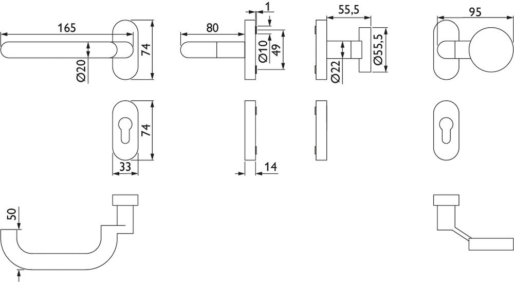 HERMAT Wechselgarnitur mit Rosetten BASIC 01 1801.GK/2085/3129/GK, Edelstahl