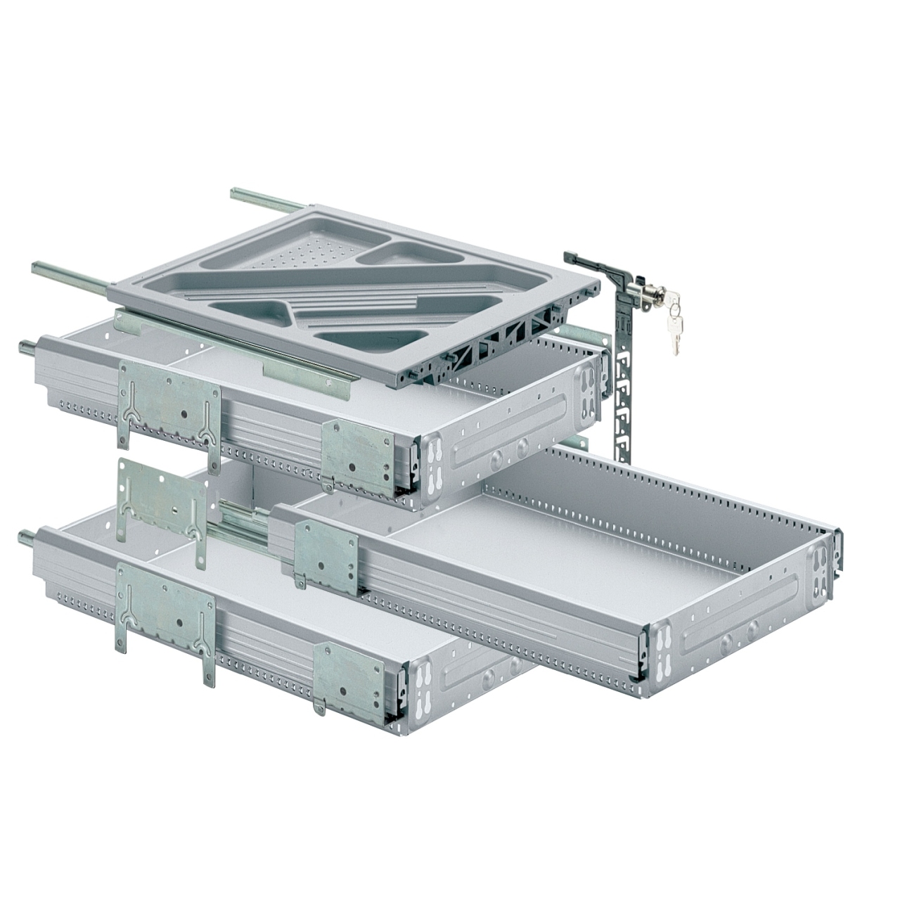 HETTICH Container-Set mit Vollauszügen, Silent System, 392 x 530, Aluminium Optik, 41064