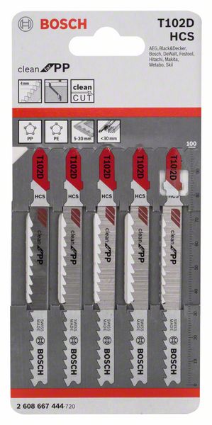 BOSCH Stichsägeblatt T 102 D Clean for PP, 5er-Pack