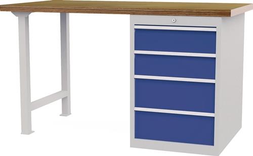 Nordwest Werkbank B1500xT750xH859mm Buche-Multiplex lichtgrau/signalblau 4Schubl.