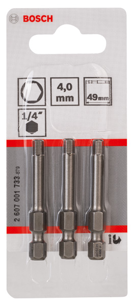 BOSCH Schrauberbit Extra-Hart HEX 4, 49 mm, 3er-Pack
