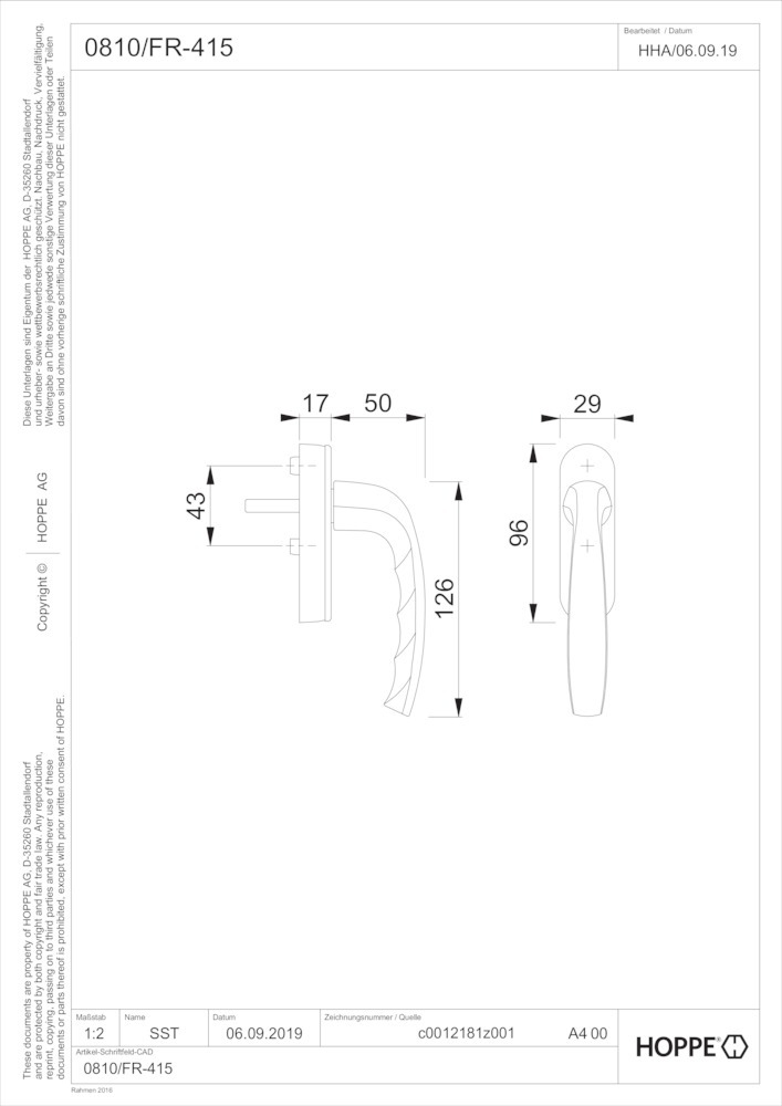 HOPPE® Fenstergriff mit Funk New York 0810/FR-415, Aluminium HOPPE® Fenstergriff mit Funk New York 0810/FR-415, Aluminium