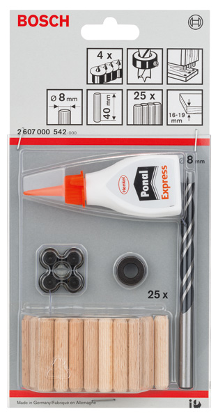 BOSCH Holzdübel-Set, 32-teilig, 8 mm, 40 mm