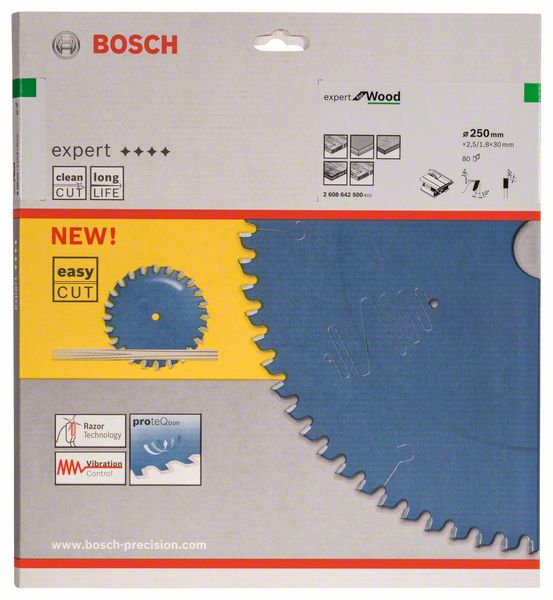 BOSCH Kreissägeblatt Expert for Wood, 250 x 30 x 2,5 mm, 80