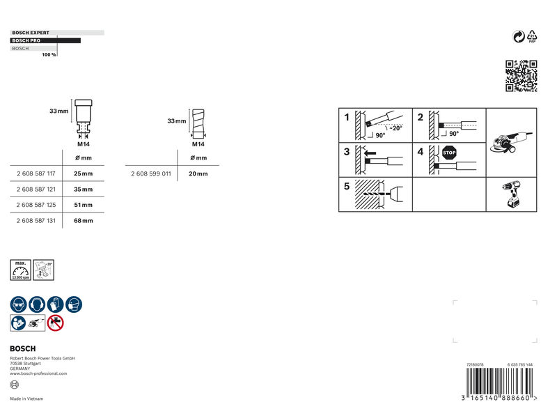 BOSCH Diamantrockenbohrer-Set Diamont Dry Speed, 5-teilig, 20 - 68 mm
