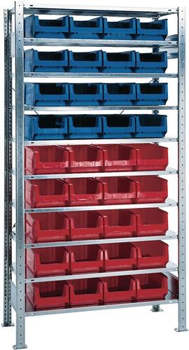 TECWERK Steckregal H2000xB1000xT400mm Anbauregal 10 Stahlbd.16xMK3Z blau,20xMK3Z rot TW