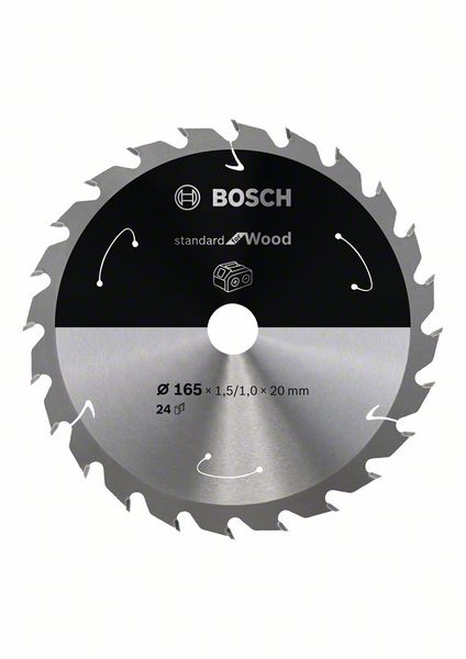 BOSCH Akku-Kreissägeblatt Standard for Wood, 165 x 1,5/1 x 20, 24 Zähne