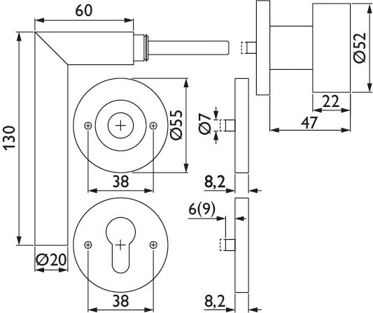 HERMAT Wechselgarnitur mit Rosetten BASIC 02 1802/2073.M/3127, Klasse 4, Edelstahl