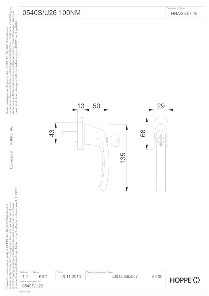 HOPPE® Fenstergriff absperrbar Liège 0540S/U26 100NM, mit Schrauben, Aluminium, 11715844 HOPPE® Fenstergriff absperrbar Liège 0540S/U26 100NM, mit Schrauben, Aluminium, 11715844