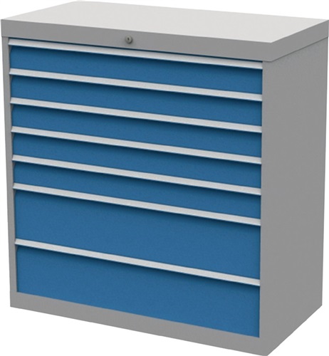 BEDRUNKA+HIRTH Schubladenschrank H1019xB980xT500mm grau/blau 5x100,2x200mmSchubl.Vollauszug