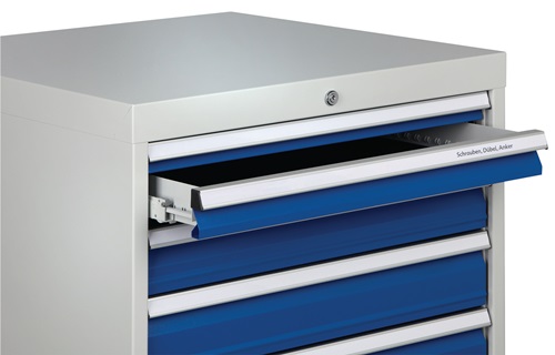 Schubladenschrank H819xB705xT736mm lichtgrau/signalblau 5 Schubl.Vollauszug