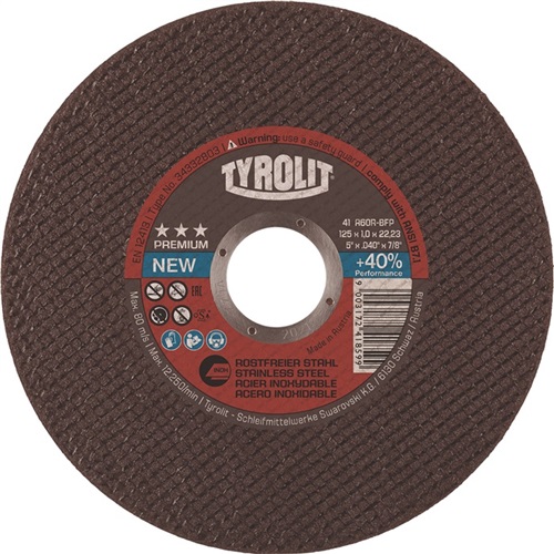 TYROLIT Trennscheibe Premium D125x1mm ger.INOX Bohr.22,23mm TYROLIT