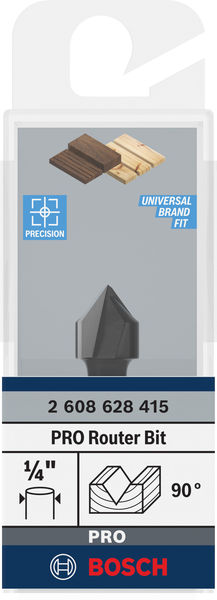 BOSCH V-Nutfräser 1/4", D1 12,7 mm, L 12,7 mm, G 45 mm, 90°