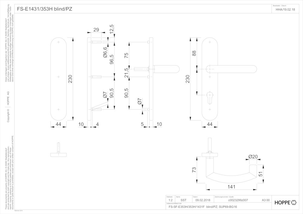 HOPPE® FH Standflügelgarnitur mit Langschild Trondheim FS-E1431/353H, Edelstahl, 11667849