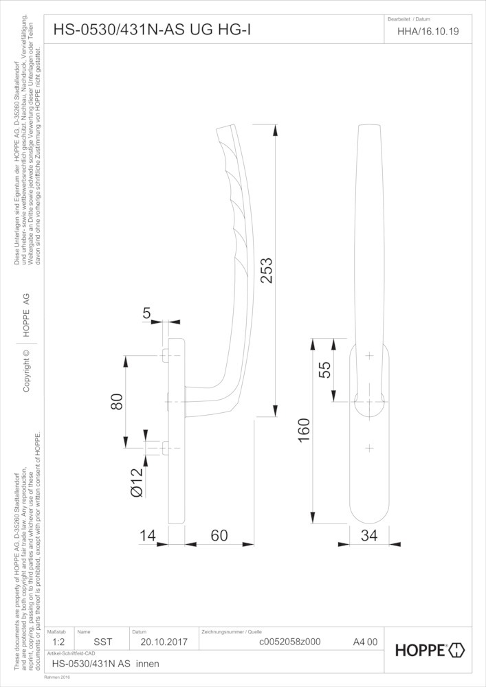 HOPPE® Handhebelgarnitur Atlanta HS-0530/431N-AS, ohne Schrauben, Aluminium, ungelocht HOPPE® Handhebelgarnitur Atlanta HS-0530/431N-AS, ohne Schrauben, Aluminium, ungelocht