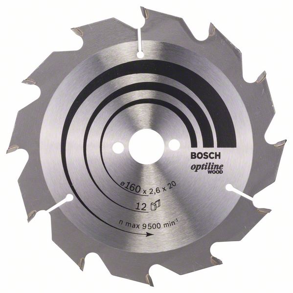BOSCH Kreissägeblatt Optiline Wood für Handkreissägen, 160 x 20/16 x 2,6 mm, 12