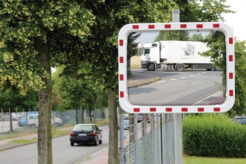 DANCOP Verkehrsspiegel H600xB800mm Kunststoff,rot/weiß 22m DANCOP DANCOP Verkehrsspiegel H600xB800mm Kunststoff,rot/weiß 22m DANCOP