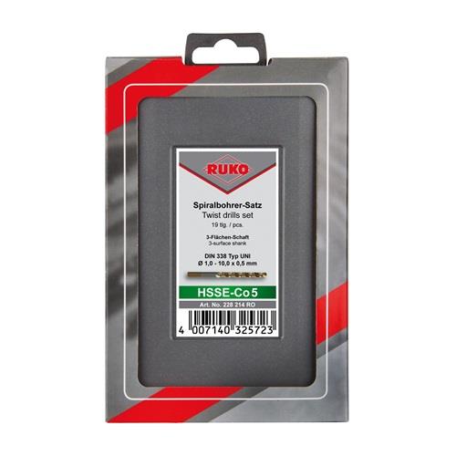 RUKO Spiralbohrer-Satz DIN 338 UNI D.1-10x0,5mm HSS-Co5 19-tlg.