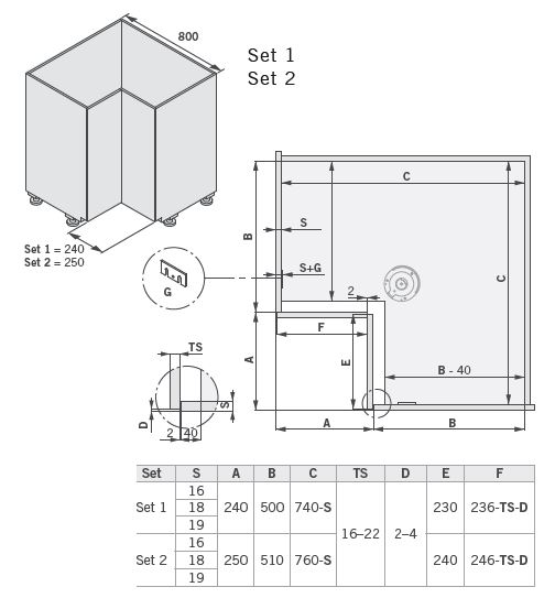 Drehbeschlag COR-Spin 1 Beschlag-Set, 800x800er, D360, silber Vauth Sagel