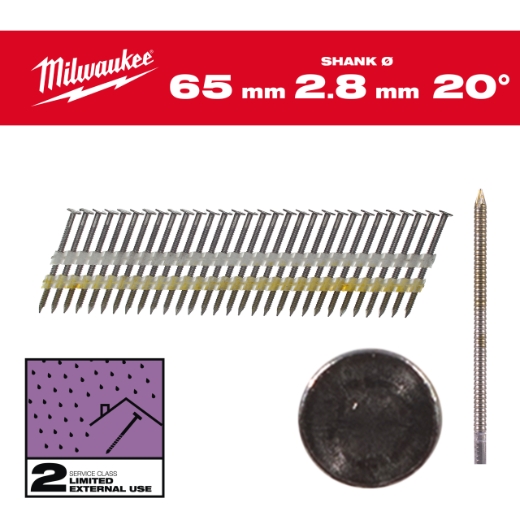 7,4 x 2,8 x 65 mm, Ringschaft verzinkt, 20° Rundkopf-Nägel für M18FFN21