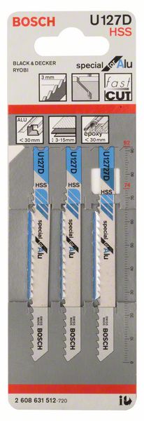 BOSCH Stichsägeblatt U 127 D Special for Alu, 3er-Pack BOSCH Stichsägeblatt U 127 D Special for Alu, 3er-Pack