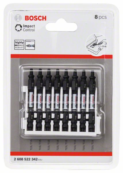 BOSCH Doppelklingen Schrauberbit-Set Impact Control, 8-teilig, T15-T15, 65 mm