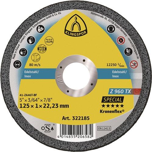 KLINGSPOR Trennscheibe Z 960 TX D125x1mm ger.INOX Bohr.22,23mm KLINGSPOR