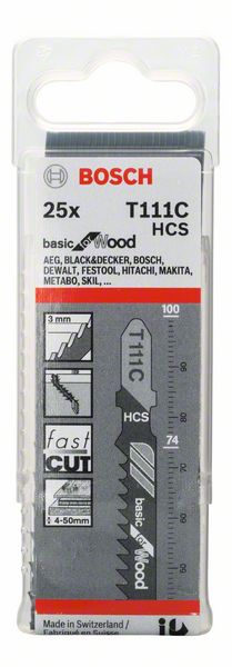 BOSCH Stichsägeblatt T 111 C Basic for Wood, 25er-Pack