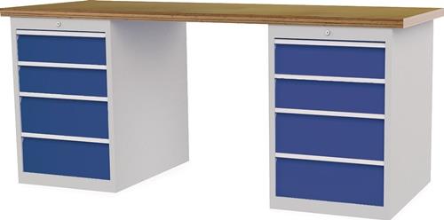 Nordwest Werkbank B2000xT750xH859mm Buche-Multiplex lichtgrau/signalblau 8Schubl.